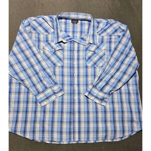 High Noon Mens 6XL Blue Plaid Western Shirt Long‎ Sleeve Button Down Cowboy